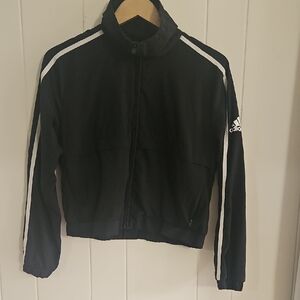 Adidas Cropped Track Jacket Black White Stripe Zip Athletic Sport Size Small
